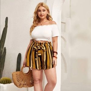 Shein Plus Striped Belted Shorts - Size 2XL